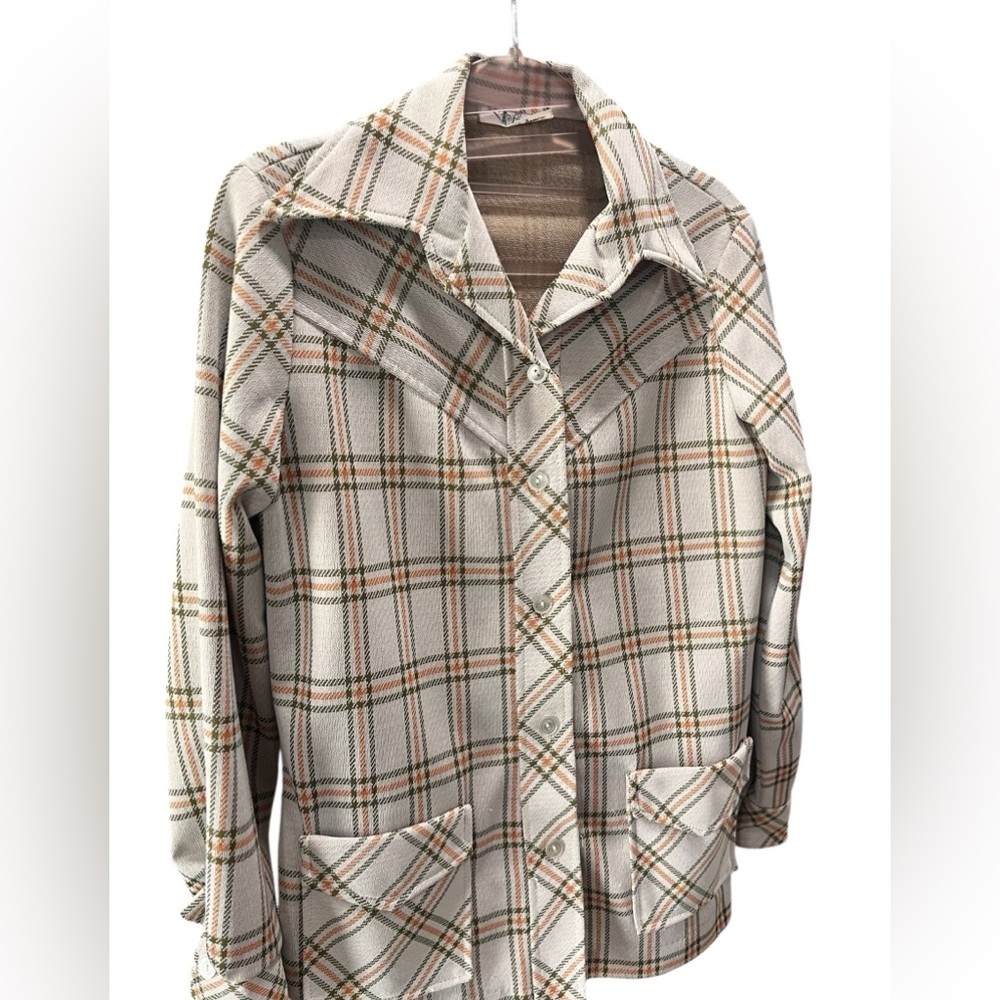 Golden girls leisure plaid granny layering vintage jacket top -L - Picture 2 of 7